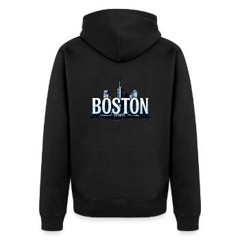 Boston – Wo Geschichte neu geschrieben wird! - Unisex Premium Bio Zip Hoodie - Schwarz - Hinten - Nico (187cm)