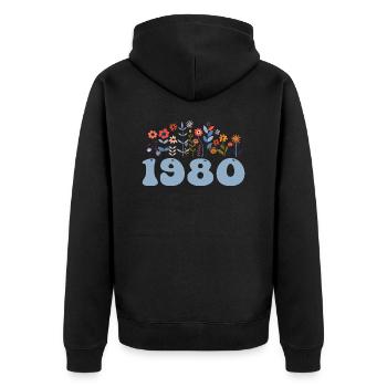 1980 Floral Pattern 1980 Floral Theme Flowers 1980 - Unisex Premium Organic Zip Hoodie - black - Back - Nico (187cm)