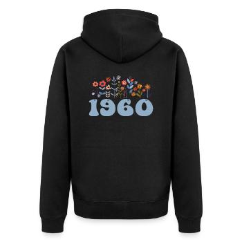 1960 Blumenmuster 1960 Blumen-thema Blumen 1960 - Unisex Premium Bio Zip Hoodie - Schwarz - Hinten - Nico (187cm)