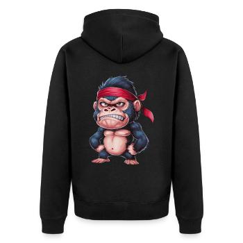 Lustiger Wütender Cartoon-Affe mit rotem Halstuch - Unisex Premium Bio Zip Hoodie - Schwarz - Hinten - Nico (187cm)