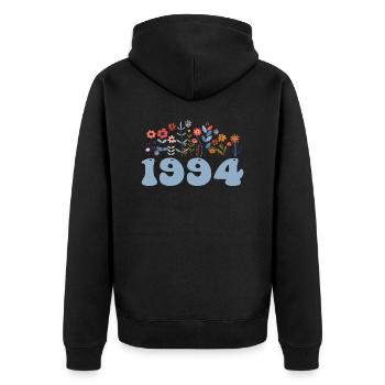 1994 Blumenmuster 1994 Blumen-thema Blumen 1994 - Unisex Premium Bio Zip Hoodie - Schwarz - Hinten - Nico (187cm)