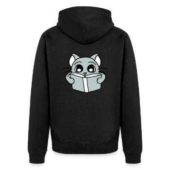 Nerd Katze Liest Roman Buch Schule Lesen Lernen - Unisex Premium Bio Zip Hoodie - Schwarz - Hinten - Nico (187cm)