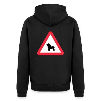 Achtung Löwen-Warnung - Unisex Premium Bio Zip Hoodie - Schwarz - Hinten - Nico (187cm)