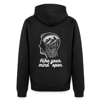 Hike your min open - Nature-inspired design - Unisex Premium Organic Zip Hoodie - black - Back - Nico (187cm)