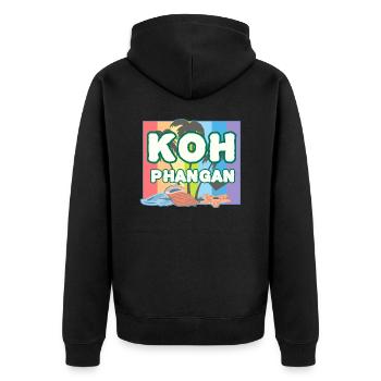 Regenbogen K8h Phangan - Unisex Premium Bio Zip Hoodie - Schwarz - Hinten - Nico (187cm)