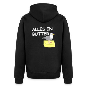 Alles in Butter Möwe - Unisex Premium Bio Zip Hoodie - Schwarz - Hinten - Nico (187cm)