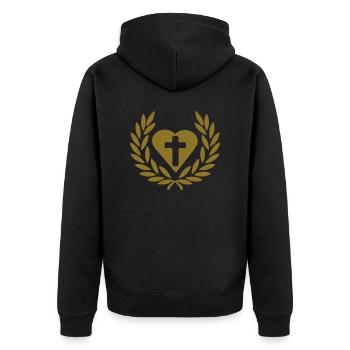 jesus crown krone herz - Unisex Premium Bio Zip Hoodie - Schwarz - Hinten - Nico (187cm)