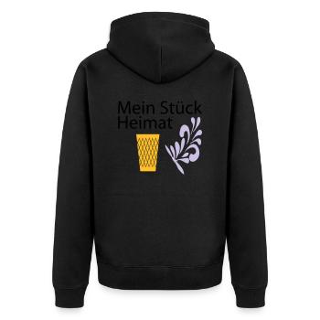 Meine Heimat Geripptes - Apfelwein - Unisex Premium Bio Zip Hoodie - Schwarz - Hinten - Nico (187cm)