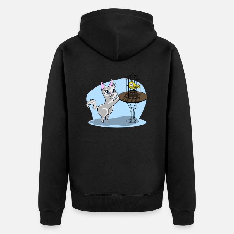 Chat avec oiseau - Veste à capuche bio Premium Unisexe - noir