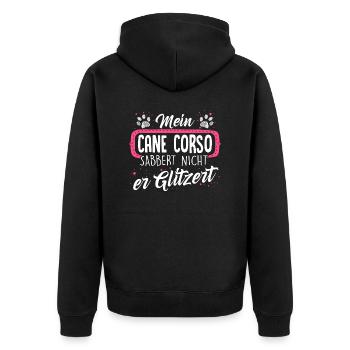 CANE-CORSO - sabber - Unisex Premium Bio Zip Hoodie - Schwarz - Hinten - Nico (187cm)