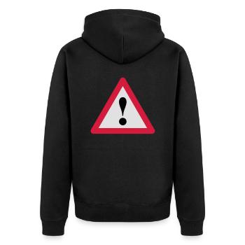 Schild Ausrufezeichen - Unisex Premium Bio Zip Hoodie - Schwarz - Hinten - Nico (187cm)