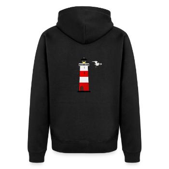 Leuchtturm und Möwe - Unisex Premium Bio Zip Hoodie - Schwarz - Hinten - Nico (187cm)