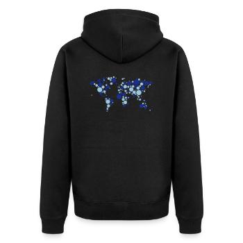 Weltkarte Erde Planet Globus Kontinent Kreis Punkt - Unisex Premium Bio Zip Hoodie - Schwarz - Hinten - Nico (187cm)