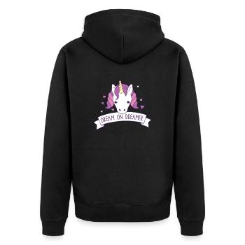 dream on dreamer! with cute unicorn - Unisex Premium Organic Zip Hoodie - black - Back - Nico (187cm)