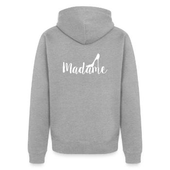 Madame High Heel white - Unisex Premium Bio Zip Hoodie - Grau meliert - Hinten - Nico (187cm)