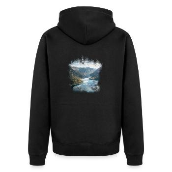 Alpen Berge See Norwegen Wandern - Unisex Premium Bio Zip Hoodie - Schwarz - Hinten - Nico (187cm)
