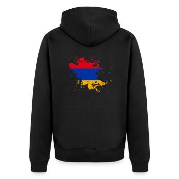 Armenien Flagge als Farbklecks - Unisex Premium Bio Zip Hoodie - Schwarz - Hinten - Nico (187cm)