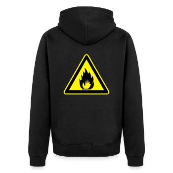 inflammable sign - Unisex Premium Organic Zip Hoodie - black - Back - Nico (187cm)