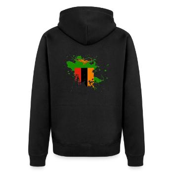 Sambia Flagge als Farbklecks - Unisex Premium Bio Zip Hoodie - Schwarz - Hinten - Nico (187cm)