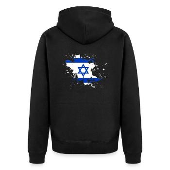 Israel Flagge als Farbklecks - Unisex Premium Bio Zip Hoodie - Schwarz - Hinten - Nico (187cm)