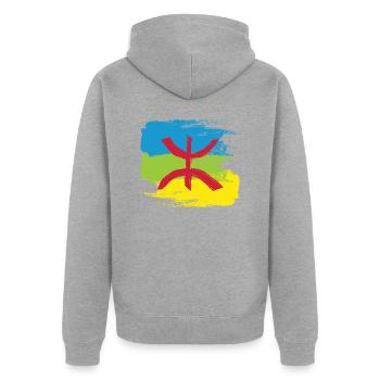 Amazigh Flag (Künstlerische Variante) - Unisex Premium Bio Zip Hoodie - Grau meliert - Hinten - Nico (187cm)