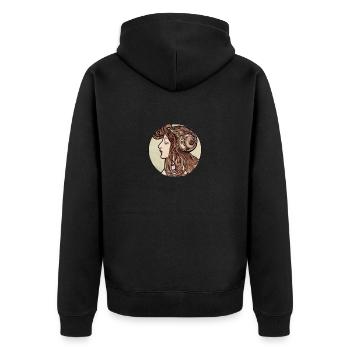 Alphonse Maria Mucha Glasmalerei # 3 - Unisex Premium Bio Zip Hoodie - Schwarz - Hinten - Nico (187cm)