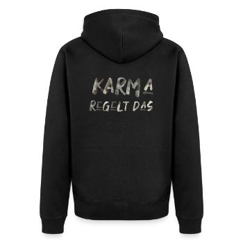 Karma regelt das Spruch lustig Inspiration - Unisex Premium Bio Zip Hoodie - Schwarz - Hinten - Nico (187cm)
