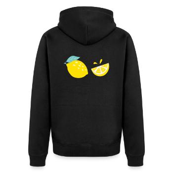 fresh lemons - frische Zitronen - Unisex Premium Bio Zip Hoodie - Schwarz - Hinten - Nico (187cm)