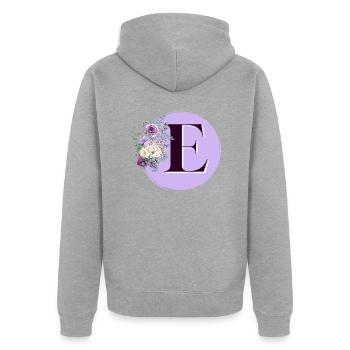 Brief E Blumenkranz - Unisex Premium Bio Zip Hoodie - Grau meliert - Hinten - Nico (187cm)