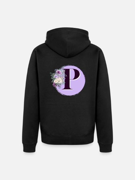 Buchstabe P Blumenkrone - Unisex Premium Bio Zip Hoodie - Schwarz