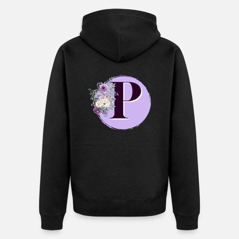Buchstabe P Blumenkrone - Unisex Premium Bio Zip Hoodie - Schwarz
