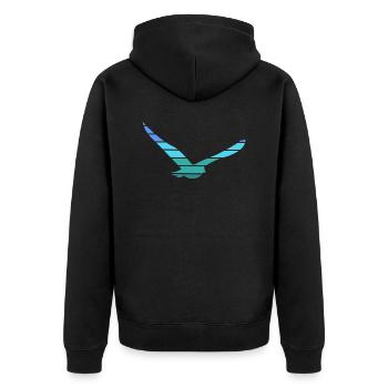 Möwe liebt Meer Kapitän moin moin küstenkind - Unisex Premium Bio Zip Hoodie - Schwarz - Hinten - Nico (187cm)