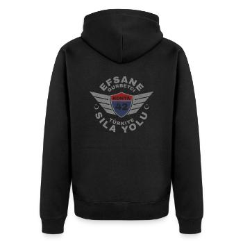 Konya - Unisex Premium Bio Zip Hoodie - Schwarz - Hinten - Nico (187cm)