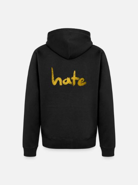 Hate Text Gold - Unisex Premium Organic Zip Hoodie - black