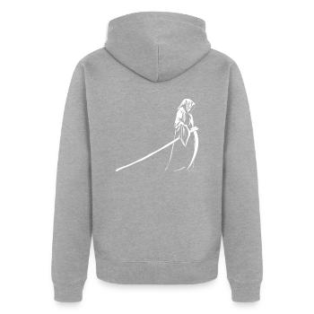 sensenmann - Unisex Premium Bio Zip Hoodie - Grau meliert - Hinten - Nico (187cm)