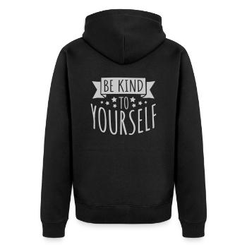 be kind to yourself - Unisex Premium Bio Zip Hoodie - Schwarz - Hinten - Nico (187cm)
