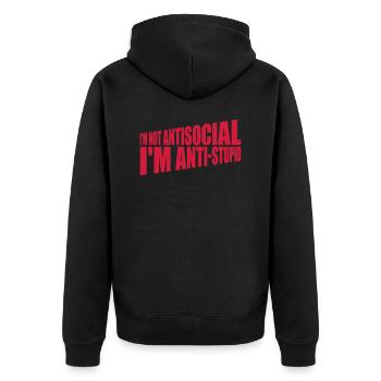 not antisocial anti stupid - Unisex Premium Bio Zip Hoodie - Schwarz - Hinten - Nico (187cm)