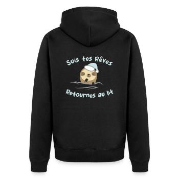 Suis tes reves, retournes au lit - humour - Veste à capuche bio Premium Unisexe - noir - Dos - Nico (187cm)