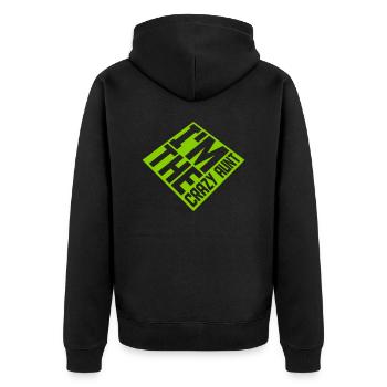 at The Crazy Aunt - Unisex Premium Organic Zip Hoodie - black - Back - Nico (187cm)