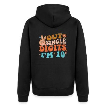 Groovy Peace Out Single Digits I'm 10 Birthday - Unisex Premium Bio Zip Hoodie - Schwarz - Hinten - Nico (187cm)