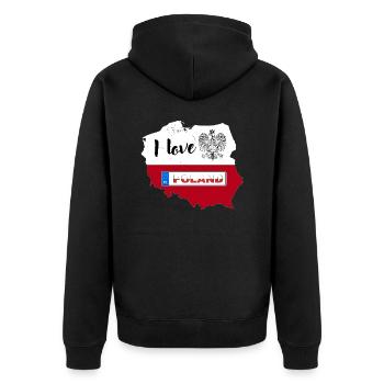 I love Poland Polish Card License Plate - Unisex Premium Organic Zip Hoodie - black - Back - Nico (187cm)