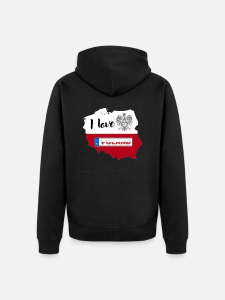 Jeg elsker Polen polsk kort nummerplade - Premium økologisk unisex-hættejakke - sort