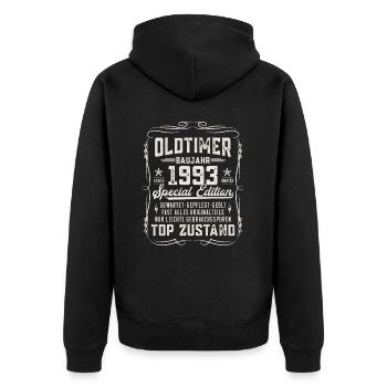 Oldtimer Baujahr 1993 Jahrgang Geburtstag Geschenk - Unisex Premium Bio Zip Hoodie - Schwarz - Hinten - Nico (187cm)