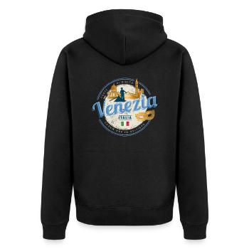Venedig Gondoliere Italien Karneval Vintage - Unisex Premium Bio Zip Hoodie - Schwarz - Hinten - Nico (187cm)