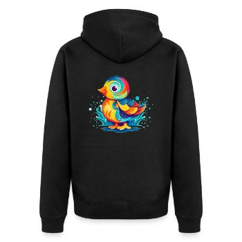 Bunte kleine Ente als Vogel für Kinder - Unisex Premium Bio Zip Hoodie - Schwarz - Hinten - Nico (187cm)