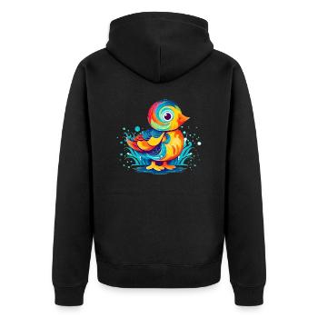 Bunte minimalistische Ente perfekt als Geschenk - Unisex Premium Bio Zip Hoodie - Schwarz - Hinten - Nico (187cm)