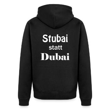 Stubai Tal statt Dubai Geschenk Geburtstag Idee - Unisex Premium Bio Zip Hoodie - Schwarz - Hinten - Nico (187cm)