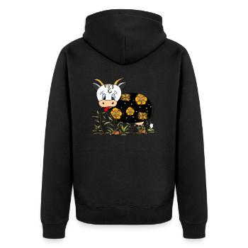 Cow - Unisex Premium Organic Zip Hoodie - black - Back - Nico (187cm)
