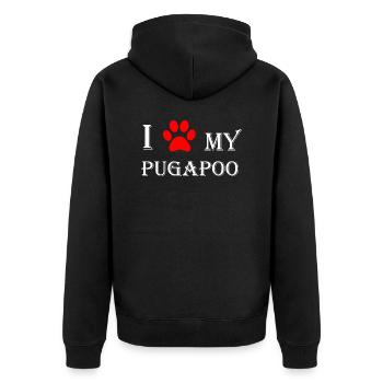 I love my Pugapoo I Pudel Mops Mix - Unisex Premium Bio Zip Hoodie - Schwarz - Hinten - Nico (187cm)