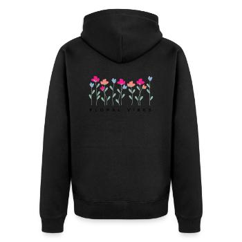 Blumige Vibes - Geschenkidee - Unisex Premium Bio Zip Hoodie - Schwarz - Hinten - Nico (187cm)